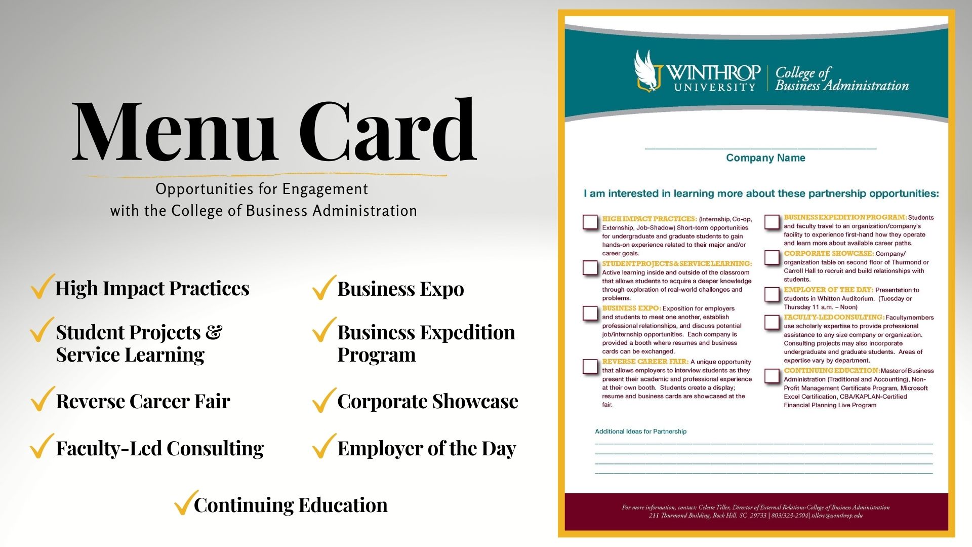 Partnership Program Menu Card