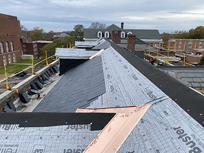 Black tile on building roof