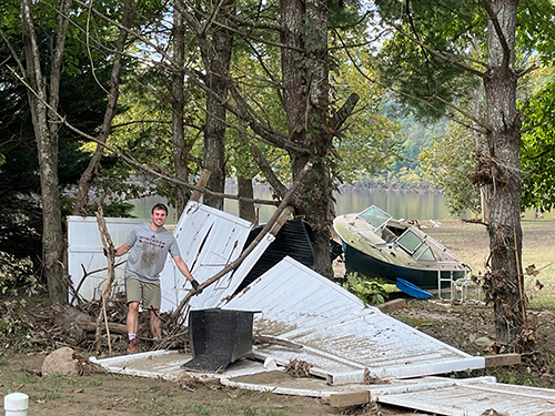 Jacob Ridgway working on clean-up efforts