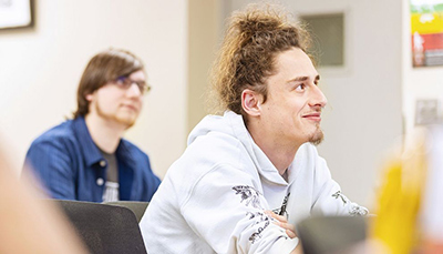 Students in class looking up