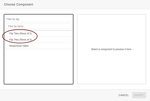 a screenshot of the choose component box with the two flip tile styles circled