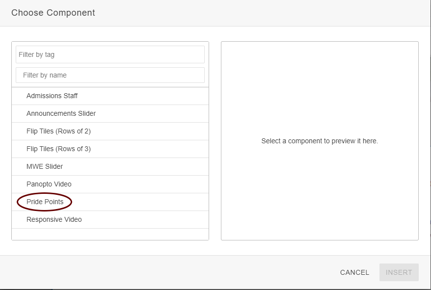 screenshot of the component list with pride points circled